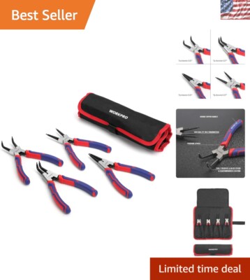 Heavy Duty Snap Ring Pliers Set - Small Tip 5/64'' with Pouch for Easy Storage