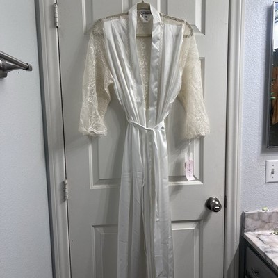 NWT! Linea Donatella Sz L/XL Keepsake Satin Lace-Trim Long Wrap Robe Coquette 