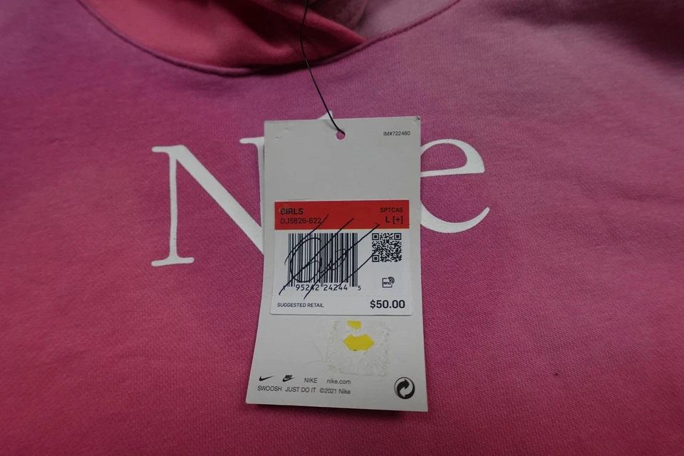 Nike Hoodie Girls Large Pink Ombre Fleece Logo Pullover Sweatshirt Swoosh NWT - Image 3 of 4