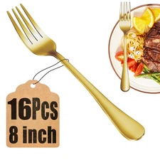 16 Piece Gold Dinner Forks Set Food-Grade Stainless Steel Silverware Cutlery