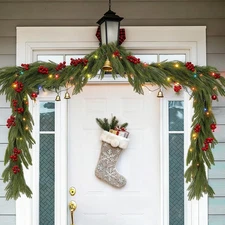 9ft Realistic Christmas Garland Decorations - Upgraded Real Touch Greenery Ar...