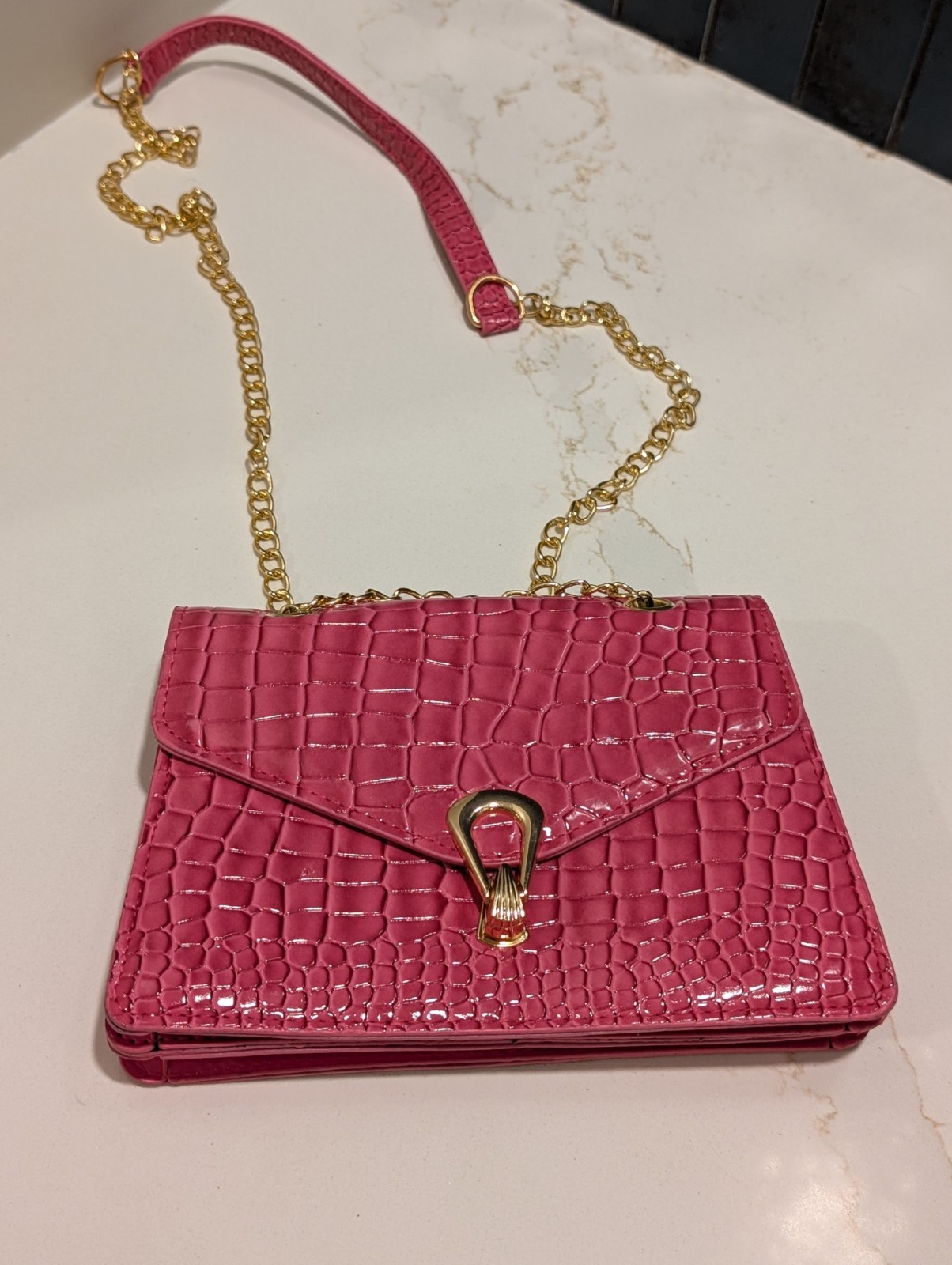 Pink Crocodile Pattern Small Square Bag Fashionab… - image 1