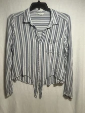 Aeropostale Women's Long Band Sleeve Tie On Bottom Size XL Blue Striped