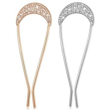 Metal French Hair Pins for Women 2 Pcs Rhinestone Crystal U Shaped Hair Pins