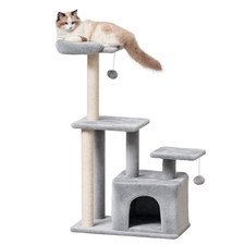 PawHut 114cm Cat Tree w/ Condo - Light Grey, Refurbished