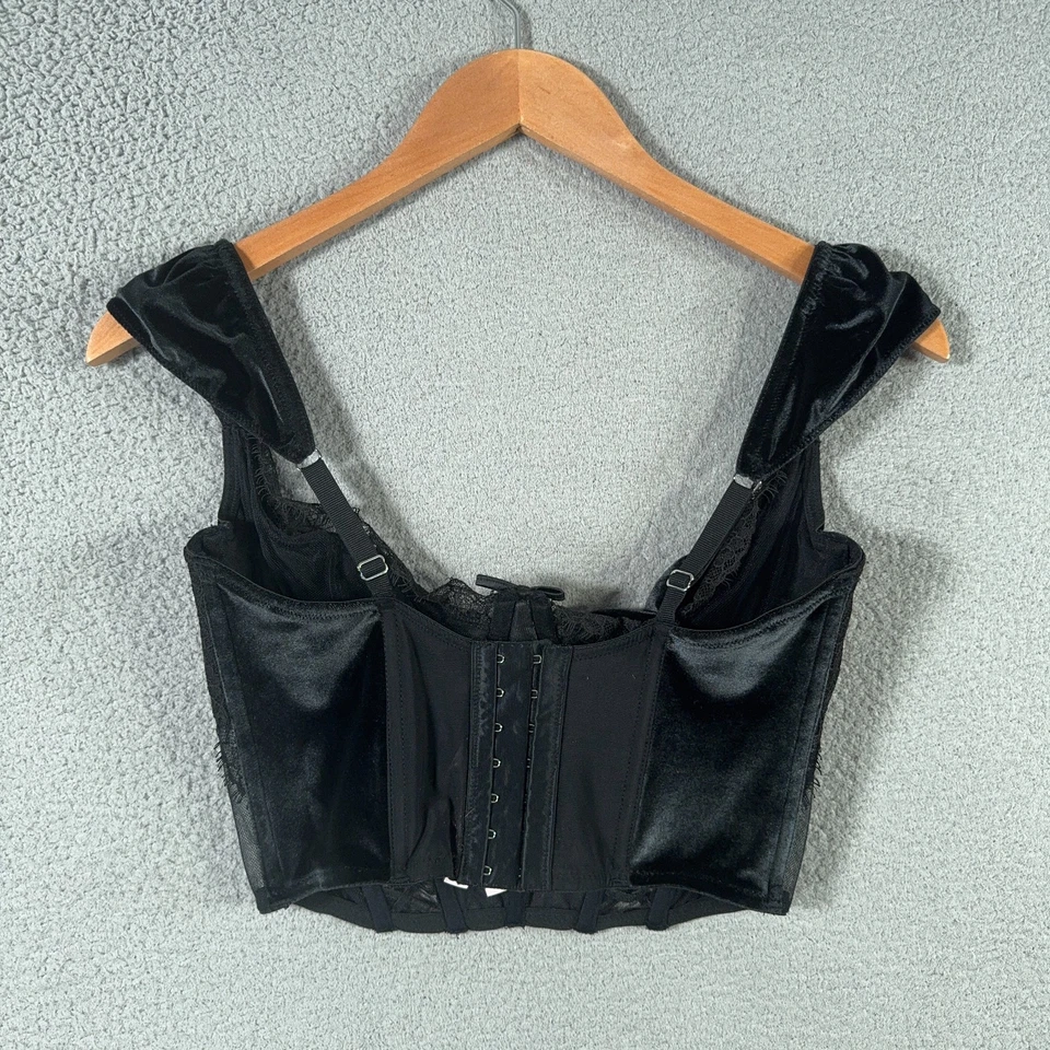 Victoria's Secret Bustier Corsé Sujetador Top Mujer Pequeño DD Terciopelo Encaje Malla Lencería Foto 2 de 4