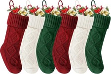 6 Pack Christmas Stockings 18" Knitted Red White Green Large Xmas Fireplace