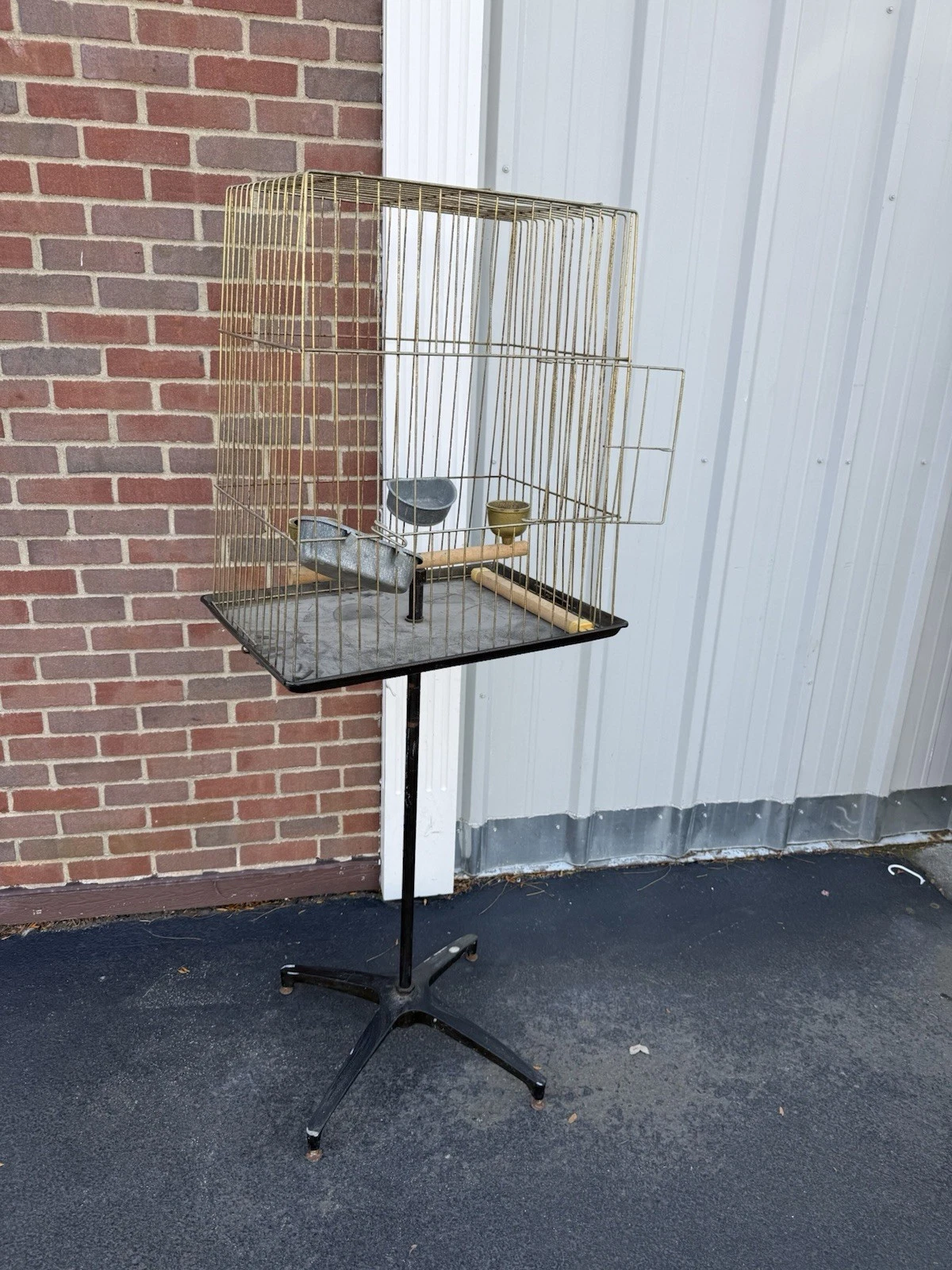 Vintage/Antique Wrought Iron Bird Cage on Cast Iron Stand