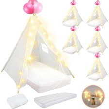 6 Pack Kids Teepee Tent with Mattress Sheet Light Natural Cotton Washable Indoor