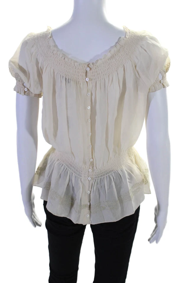 Blusa Joie Mujer Manga Corta Fuera del Hombro Bordada Crema Talla S Foto 3 de 4