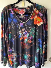 Johnny Was Janie bamboo black print favorite long sleeve tee top Large