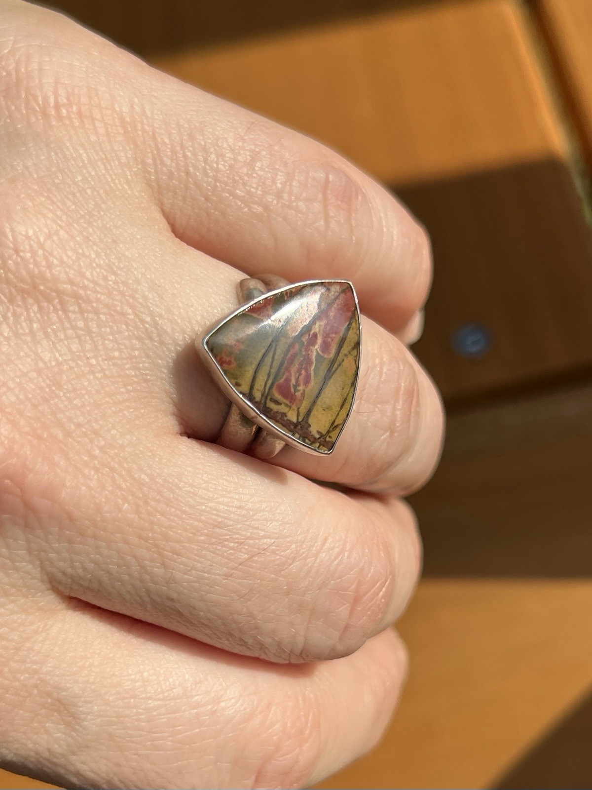 Jasper Adjustable Silver Ring Triangular Shape St… - image 6
