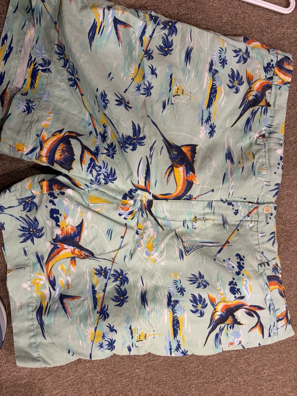 Polo Ralph Lauren Shorts Men 50 Linen Chino Classic Fit Marlin Fishing Island