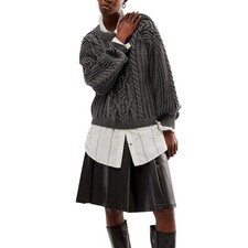 Free People Frankie Cable Knit Cotton Sweater Black Size SMALL