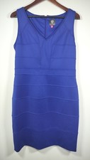 Vince Camuto Sheath Dress 12 Cobalt Blue Sleeveless V-Neck Stretch Lined Knee