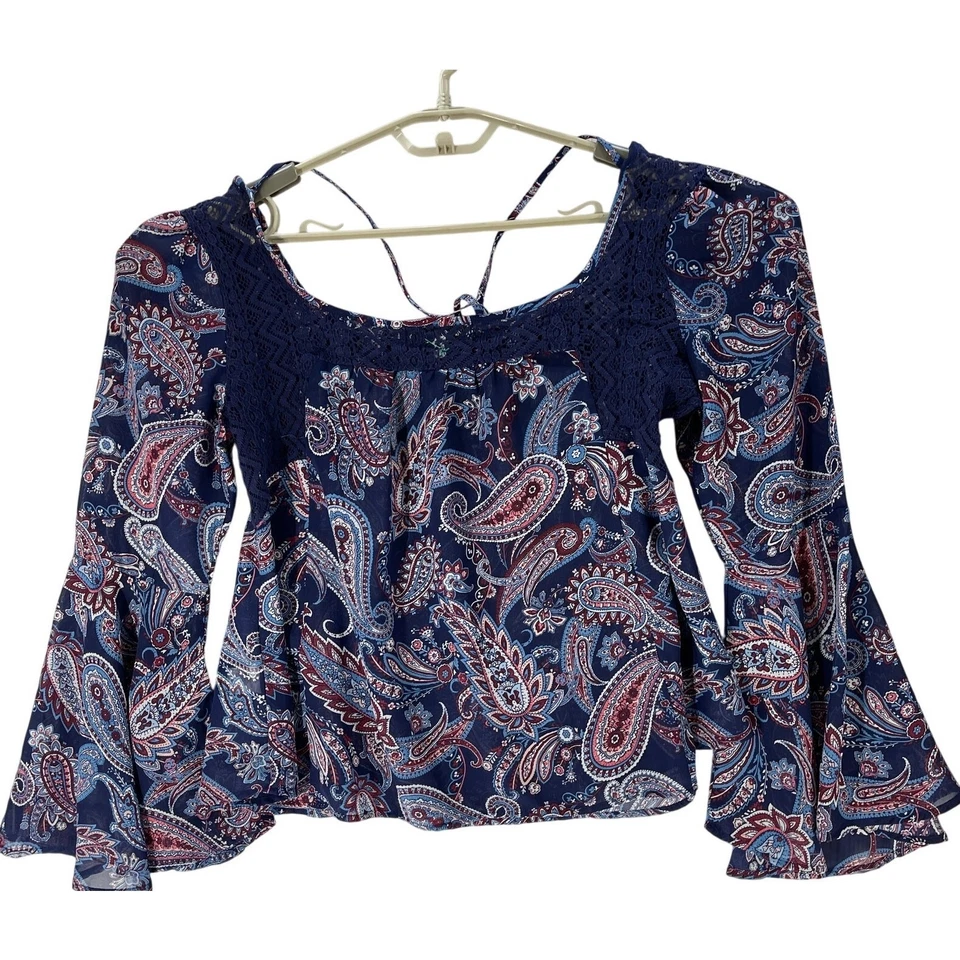 Top Boho Crave Fame Casi Famous Talla L Azul Púrpura Mangas Campana Hada Grunge Foto 2 de 4