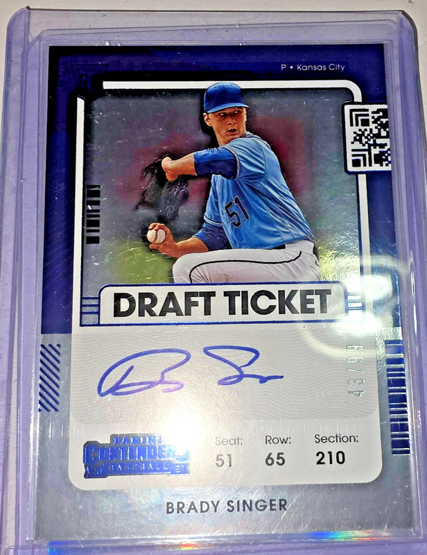 2021 PANINI CONTENDERS BLUE DRAFT TICKET #120 BRADY SINGER RC AUTO 43/99 -ROYALS