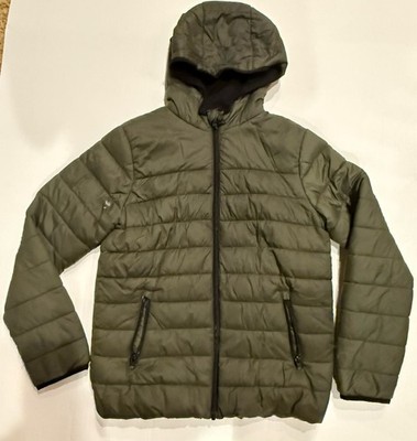Primark Cares Puffer Jacket Coat Full Zip Hooded Green Size 12-13