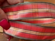 vintage stripe plaid wire 1960s ribbon 1" yellow red black 28"pc made in France