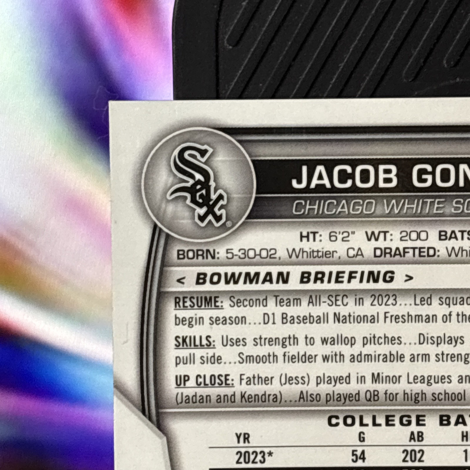 2023 Bowman Draft - Chrome Prospect Auto Jacob Gonzalez Purple Refractor /250 view 7