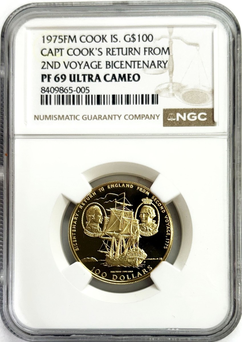 1975 FM GOLD COOK ISLANDS $100 DOLLAR JAMES COOK COIN NGC PROOF 69