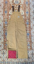 VTG Carhartt Canvas Bib Overalls, 34x30, R02 BRN, Double Knee, Quilted Lining