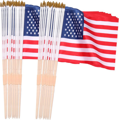 50 Pack 18x12 Inch American Flags on Stick for Parades and Celebrations