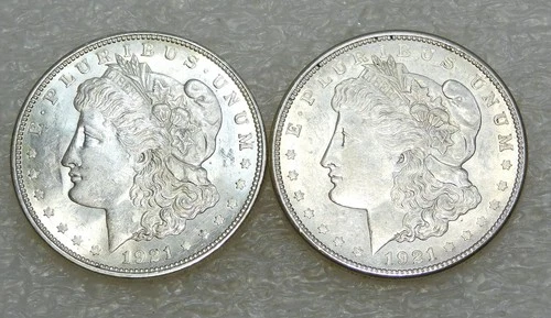 1921 D & S Morgan Silver Dollar UNC Frosty White lot of 2 coins in saflips #K479