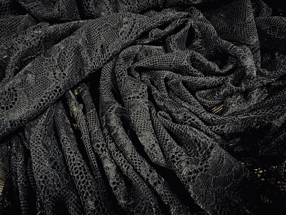 Stretch Spandex Lace Fabric, per metre - Flower Design - Black - Image 4 of 4