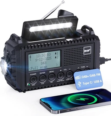 MESQOOL Solar DAB+ Kurbelradio Notfallradio mit Taschenlampe, USB, SOS, IPX4