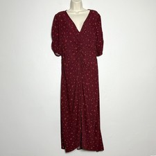 Old Navy Womens Maxi Dress L Red Floral Ruche Romantic Peasant Cottagecore Boho