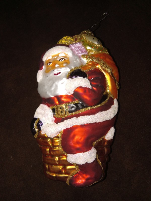 Ameri-Christmas Santa Claus Chimney Toy Bag Glitter Glass Ornament 6"