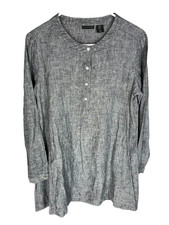 TAHARI Dress Size Medium Blue Linen Long Sleeve Pullover Womens Lagenlook