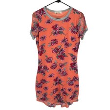 Y2K Floral Mesh Mini Dress M Coral Peach Bodycon Romantic Coquette Vacation