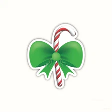 Christmas Candy Cane Vinyl Sticker Decal Red Green Bow Holiday Decor Laptop Car