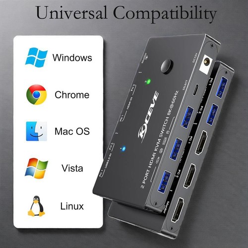 8K HDMI KVM Switch 1 Monitors 2 Computers Support 8K@60Hz 4K@120Hz,USB 3.0 HD... - 第 6/8 張圖片