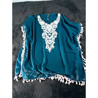 Cpokrtwso Women's Crochet Chiffon Tassel Swimsuit Cover Up Size L-1x