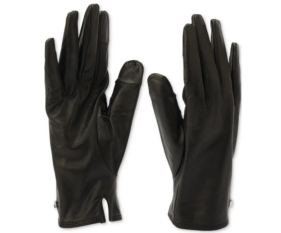 Guantes para mujer Michael Kors con logotipo puño de cuero con pantalla táctil - negros - MEDIANOS (U) Foto 2 de 4