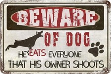 Beware of Dog Tin Metal Sign Wall Art Decor for Home 8x12