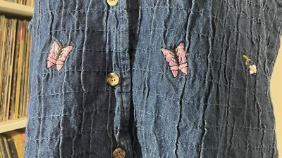 Gilet Vintage Denim Bleu Brodé Fleurs Et Papillon – Bobbie Brooks Taille L