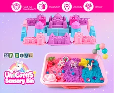 Unicorn Sensory Sand Kit for Girls Ages 3+, 2.2lbs Color Play Sand, Sandbox...