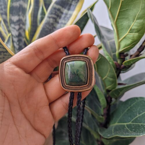 Natural Square Jade Bolo Tie Wedding Necklace Men Groomsmen Western Cowboy - 第 7/7 張圖片