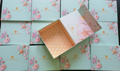 Bastelbox 30x Glossybox Schatzkiste Muscheln türkis Klappbox Deckel Strand Sand 