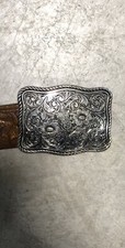 Vintage WESTERN Tooled Belt With Flowers Roses Leaves Buckle