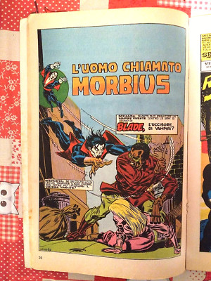 ADVENTURE INTO FEAR 24 MORBIUS VS BLADE ITALIAN EDITION 1975 FN INSIDE COVER