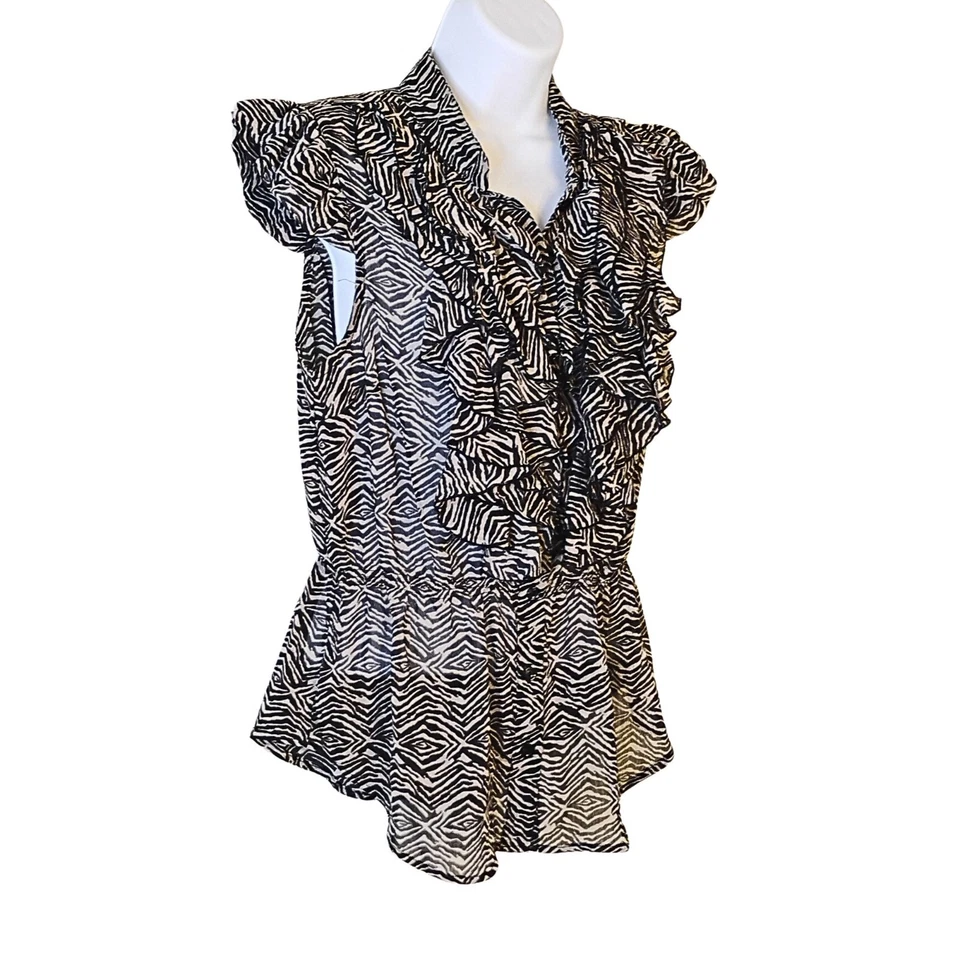 Blusa Babydoll Y2K Mujer Talla XL Negra Crema Estampado Animal Cebra Volantes Edgy Foto 2 de 4