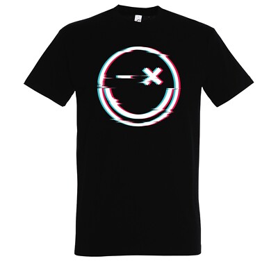 Herren T-Shirt Smile Glitch lustig Gaming Fun-Print Statement Geschenk Männer