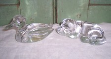 Pair Princess House Crystal Glass Puppy Dog & Duck Figurine Paperweight