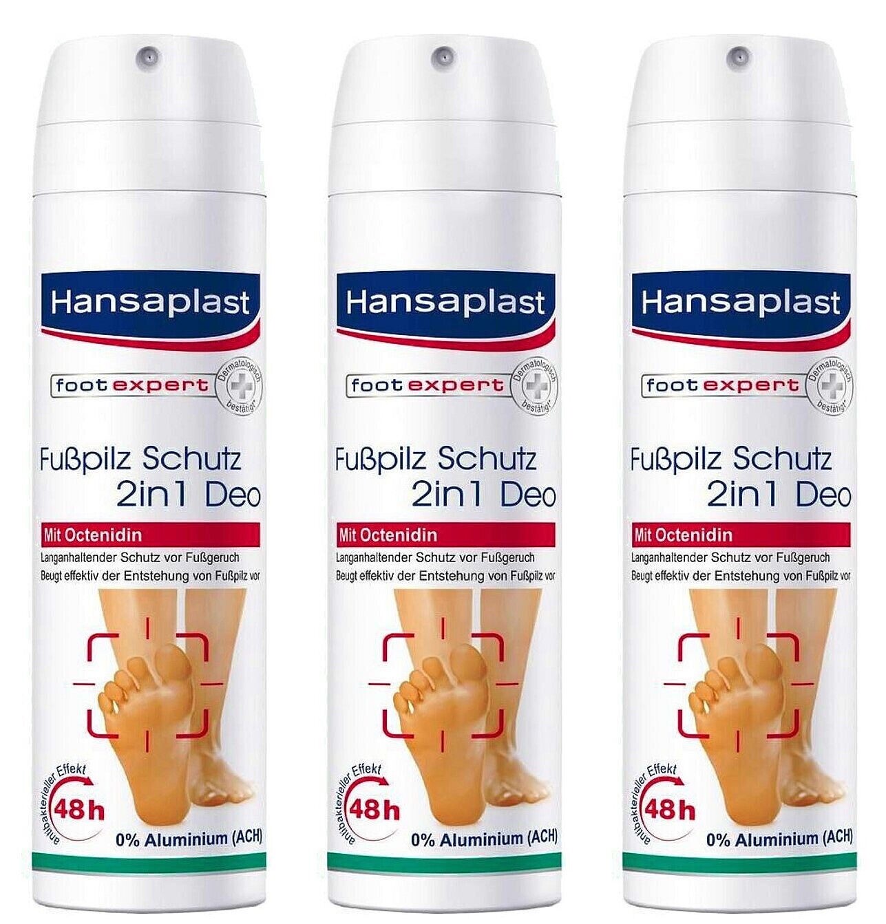 ✅ Hansaplast Fußpilz Schutz 2in1 Deo Spray Fußdeo mit Octenidin Füße 3x 150ml✅