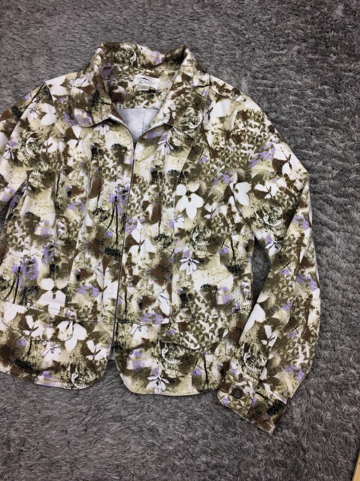 Chaqueta Christopher & Banks Mujer Talla Mediana Marrón Beige Púrpura Algodón Cremallera Foto 2 de 4